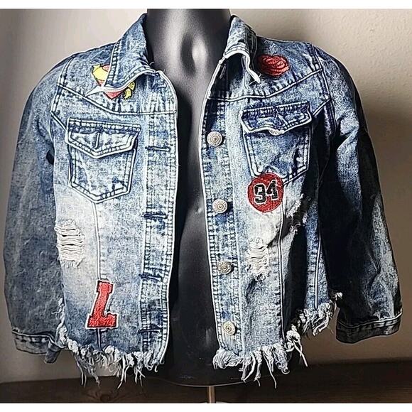 Dazl Distressed/Patches 2 Pocket Button Front Collared Jacket, Size - M - Picture 1 of 4